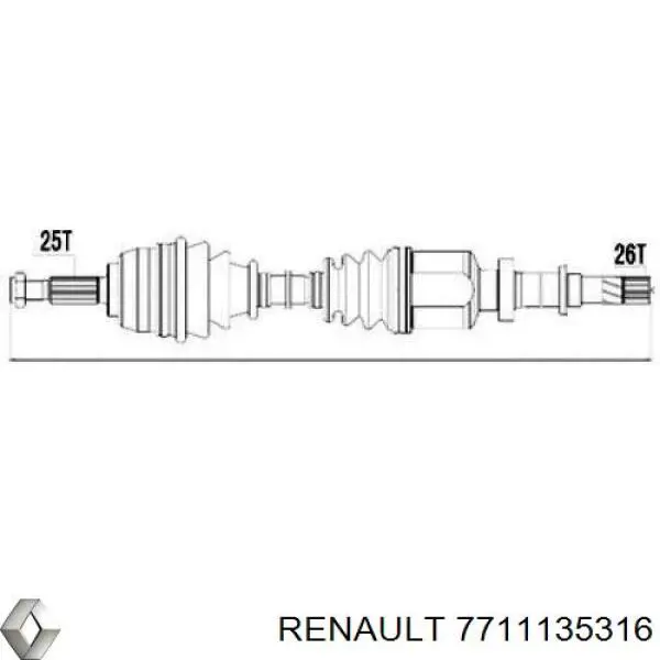 Піввісь передня, права Renault (RVI) 7711135316 ціна, від 77.21 USD