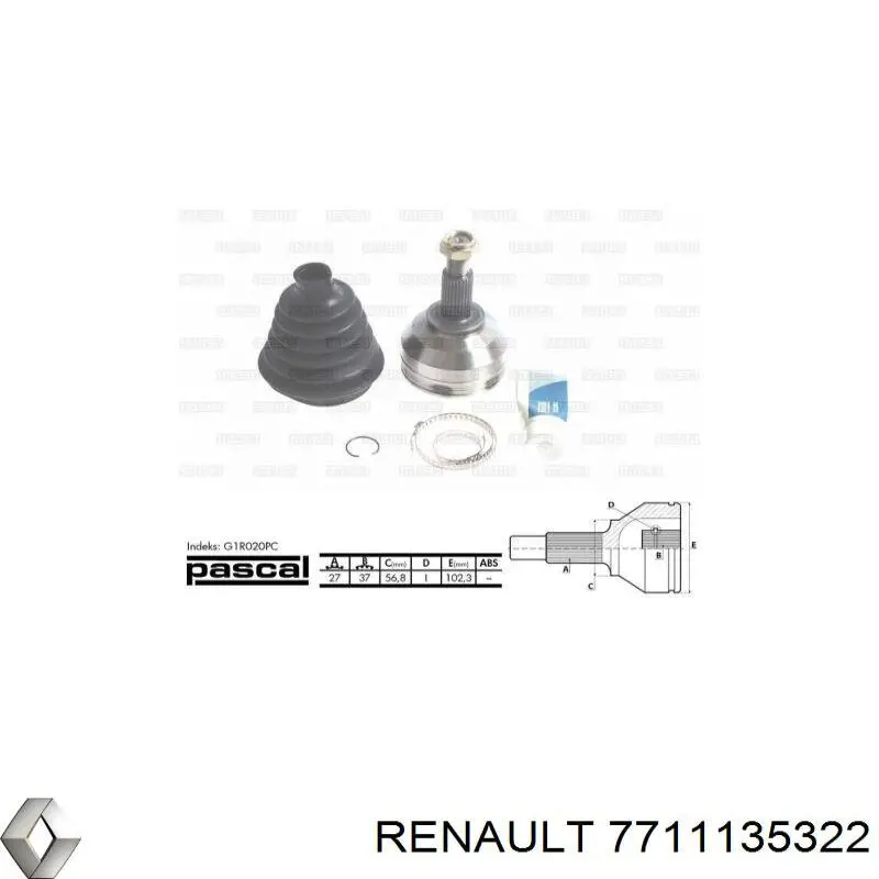 7711368620 Renault (RVI) піввісь (привід передня, права)