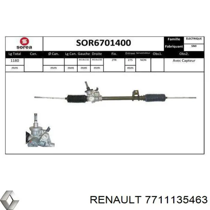 Рейка рульова 7711135463 Renault (RVI)