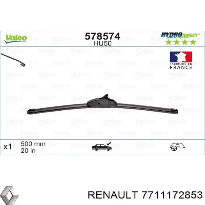 7711172853 Renault (RVI) щітка-двірник лобового скла, пасажирська