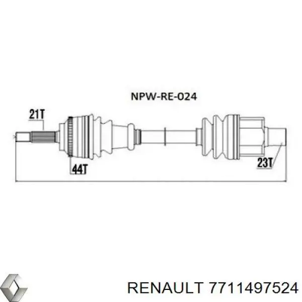 7711497524 Renault (RVI) піввісь (привід передня, права)
