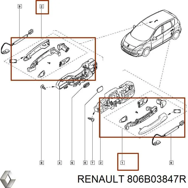 Купити 806B03847R Renault (RVI) Ручка передньої двері зовнішня