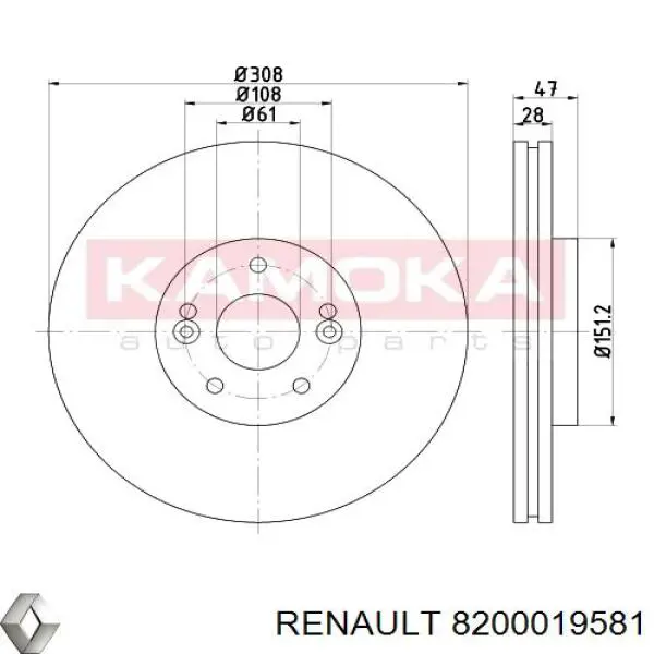 Диск переднього гальма Renault (RVI) 8200019581 ціна, від 53.75 USD