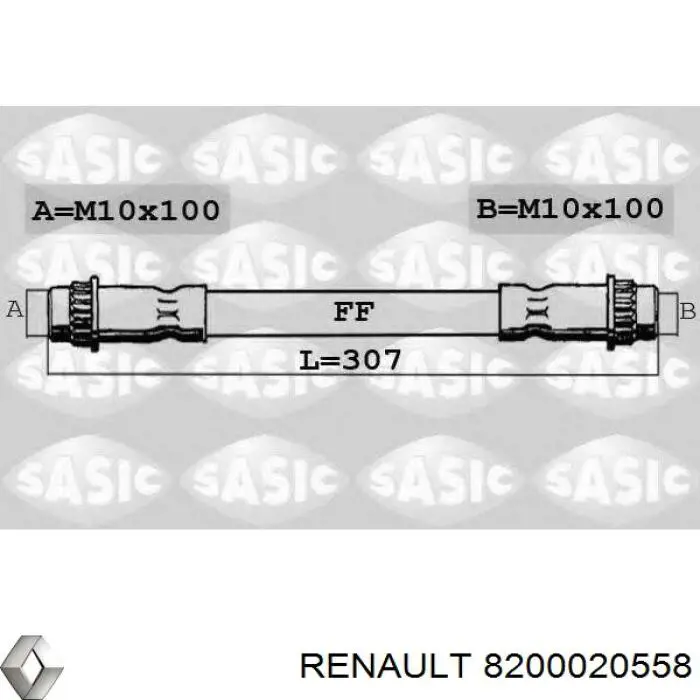 Шланг гальмівний задній Renault (RVI) 8200020558 ціна, від 4.33 USD