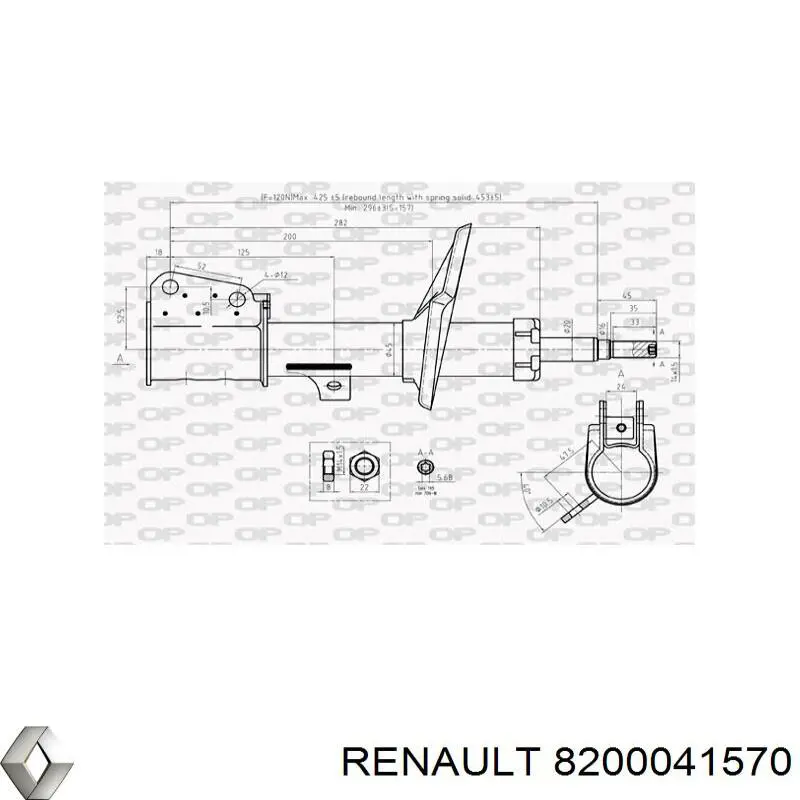 Амортизатор передньої підвіски, лівий Renault (RVI) 8200041570 ціна, від 41.31 USD