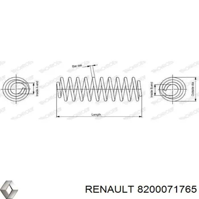 Пружина передня 8200071765 Renault (RVI)