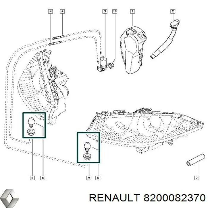 Форсунка омивача фари передньої Renault (RVI) 8200082370 ціна, від 12.58 USD