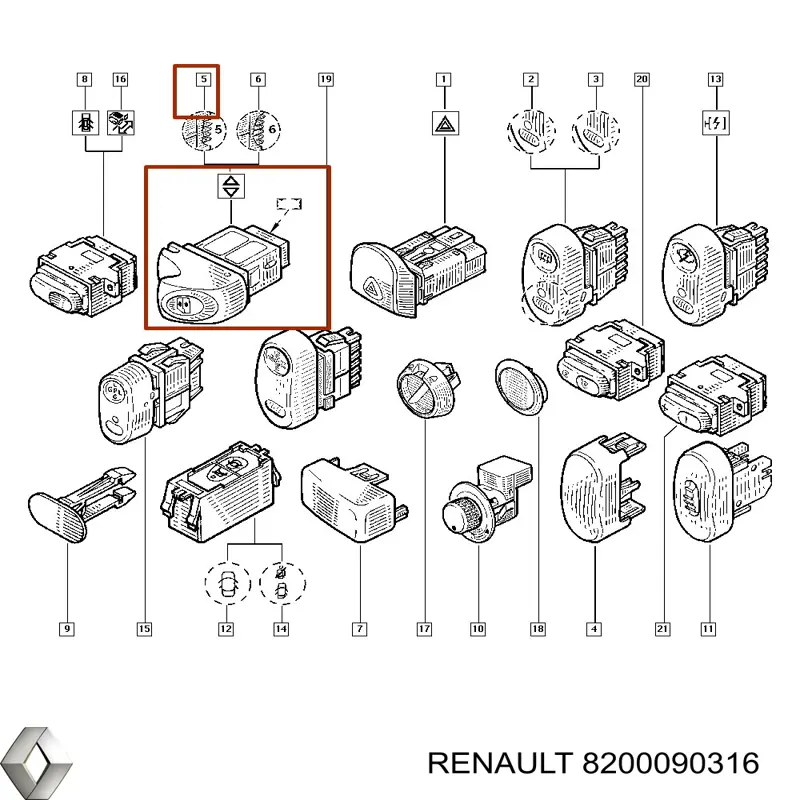 8200090316 Renault (RVI) Кнопка підйомника переднього лівого скла