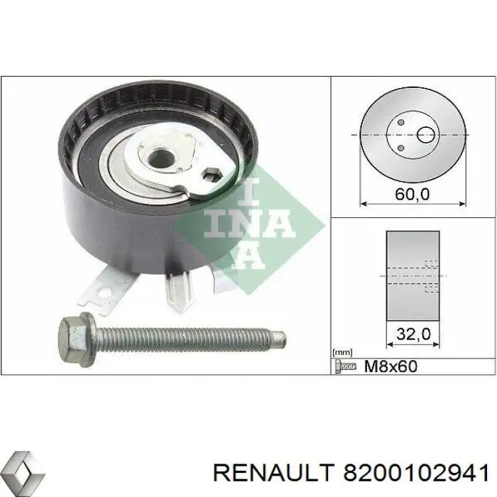 Ролик натягувача ременя ГРМ 8200102941 Renault (RVI)