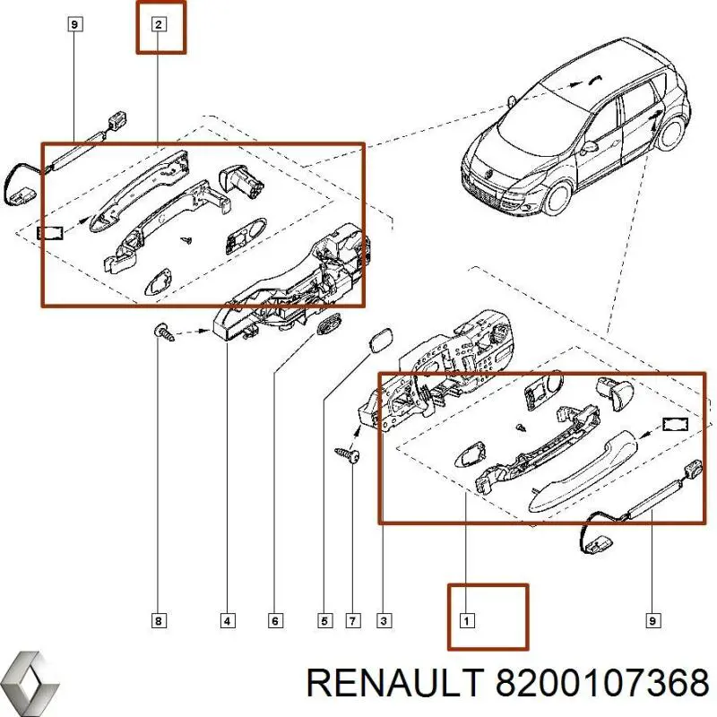 Ручка передньої двері зовнішня права Renault (RVI) 8200107368 ціна, від 7.48 USD