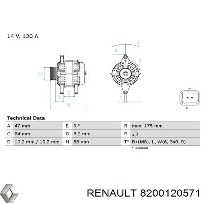 Генератор Renault (RVI) 8200120571 ціна, від 141.04 USD