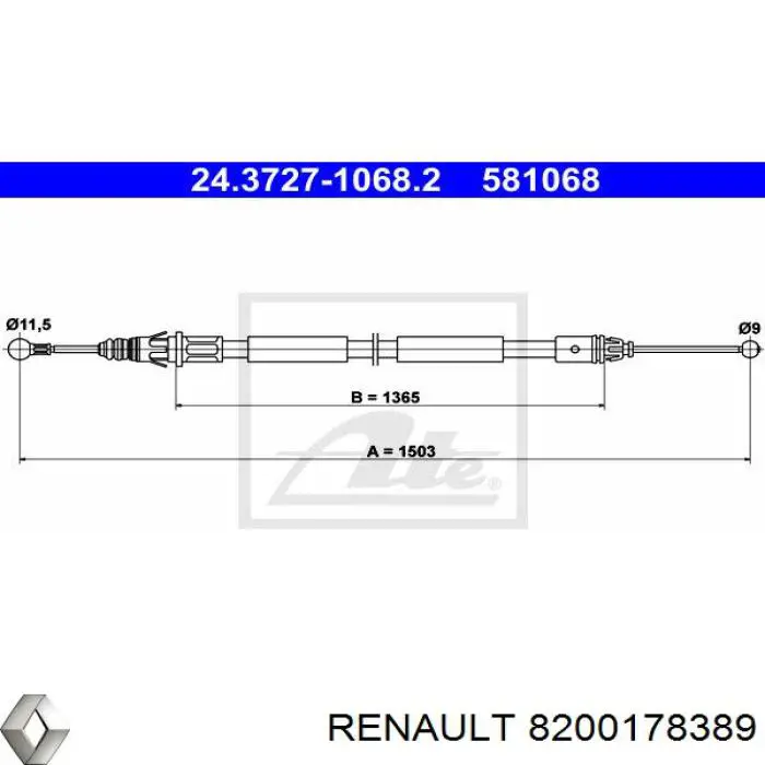 Купити 8200178389 Renault (RVI) Трос ручного гальма задній, лівий