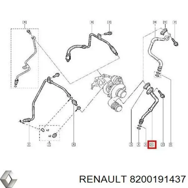 Купити 8200191437 Renault (RVI) Шланг/патрубок рідинного охолодження турбіни, обратка