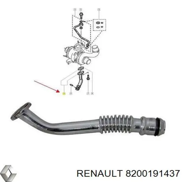 Шланг/патрубок рідинного охолодження турбіни, обратка 8200191437 Renault (RVI)