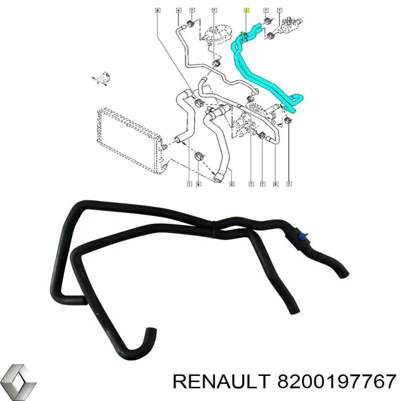 Шланг грубки/обігрівача 8200197767 Renault (RVI)