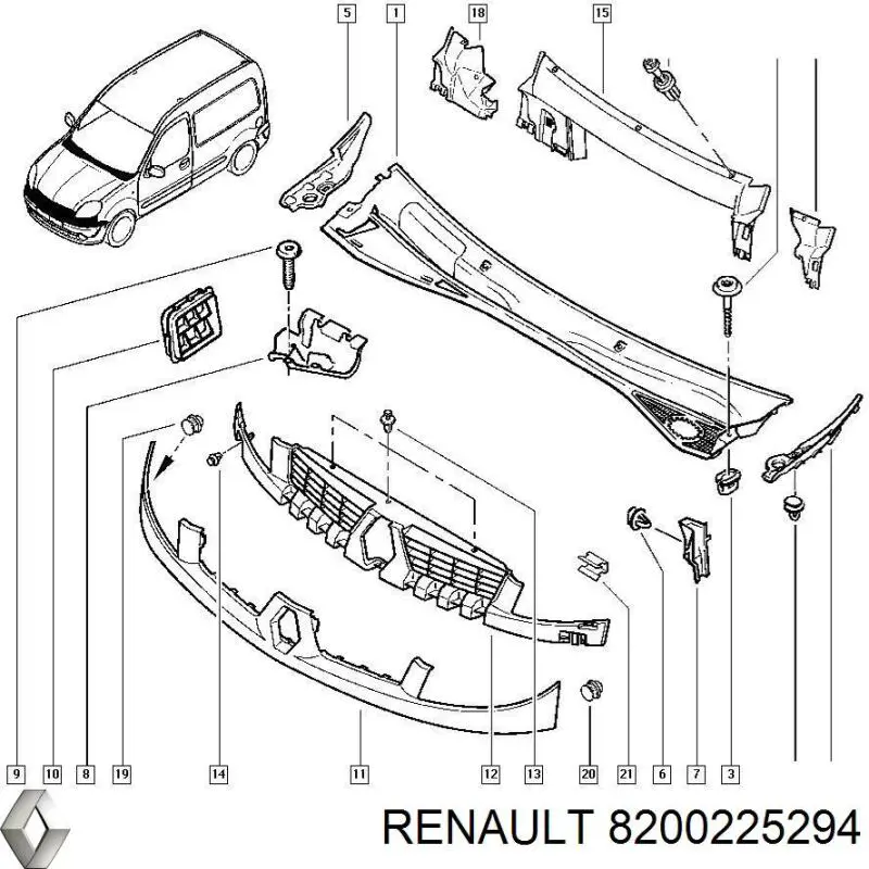 Решітка склоочисників, ліва Renault (RVI) 8200225294 ціна, від 3.80 USD