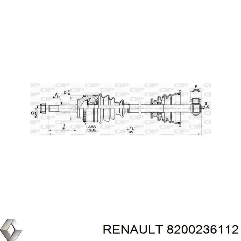 Піввісь (привід) передня, ліва 8200621196 Renault (RVI)