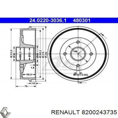 8200243735 Renault (RVI) барабан гальмівний задній