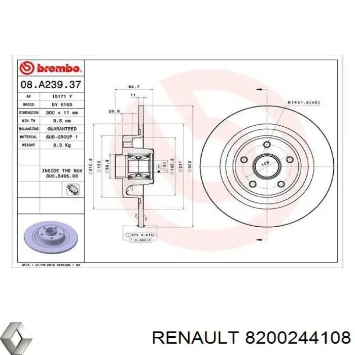 Гальмівні диски 8200244108 Renault (RVI)