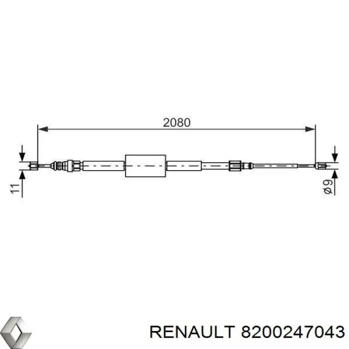 Купити 8200247043 Renault (RVI) Трос ручного гальма задній, правий/лівий