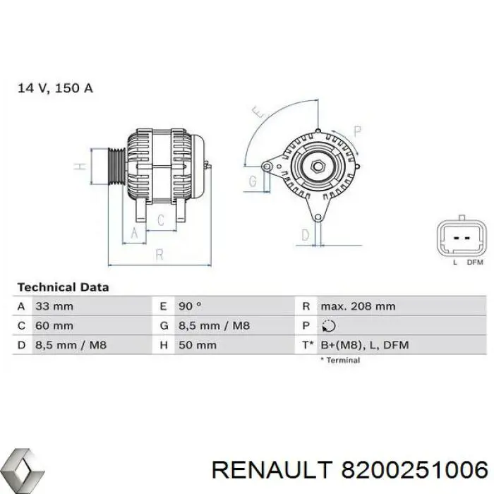 Генератор 8200251006 Renault (RVI)