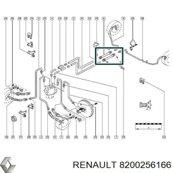 Шланг гальмівний задній Renault (RVI) 8200256166 ціна, від 3.88 USD