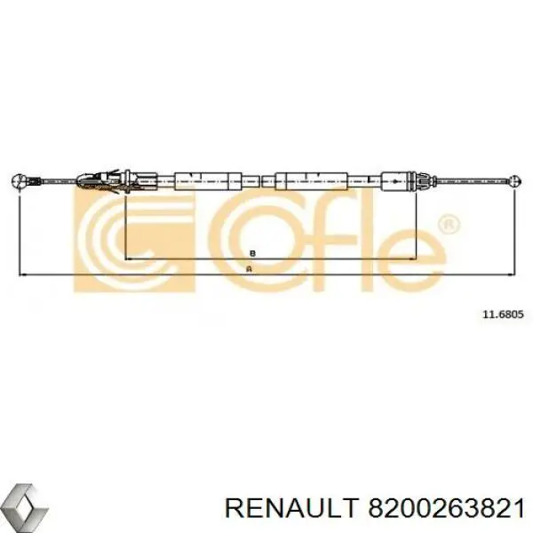 Трос ручного гальма задній, правий 8200263821 Renault (RVI)
