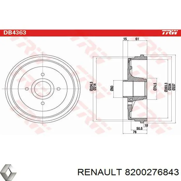 Купити 8200276843 Renault (RVI) Барабан гальмівний задній
