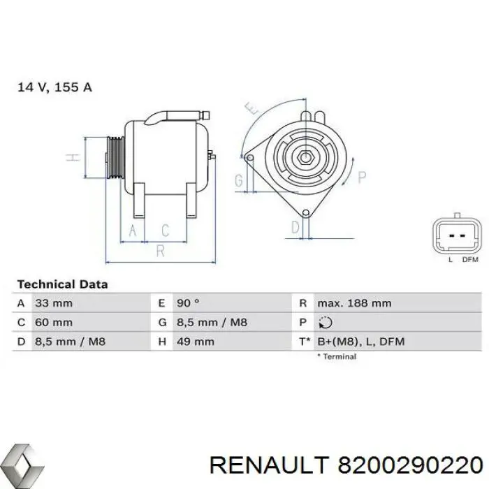 Генератор Renault (RVI) 8200290220 ціна, від 112.74 USD