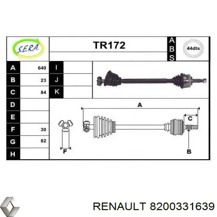 8200331639 Renault (RVI) піввісь (привід передня, ліва)