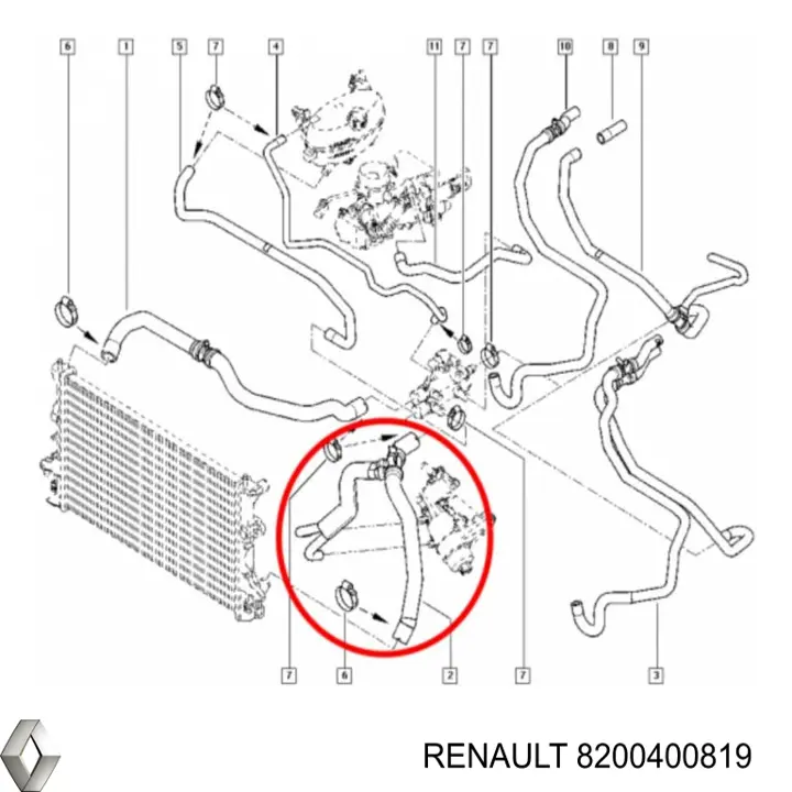 Шланг/патрубок радіатора охолодження, нижній 8200400819 Renault (RVI)
