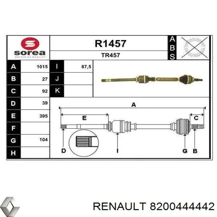 Купити 8200444442 Renault (RVI) Піввісь права