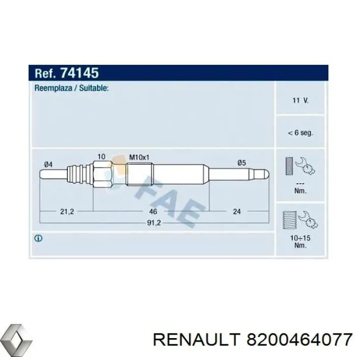 Свічка накалу 8200464077 Renault (RVI)