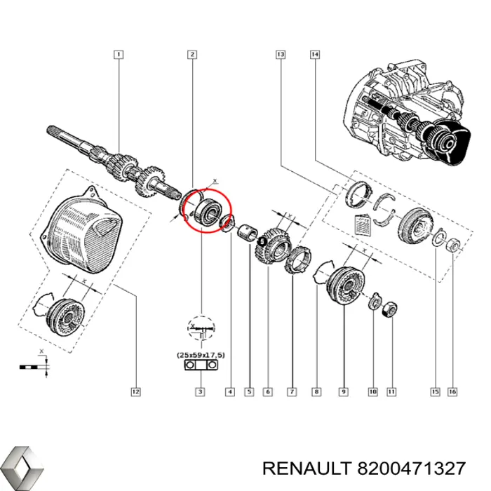 Підшипник первинного валу коробки Renault LOGAN 1 (LS) (Рено Логан)