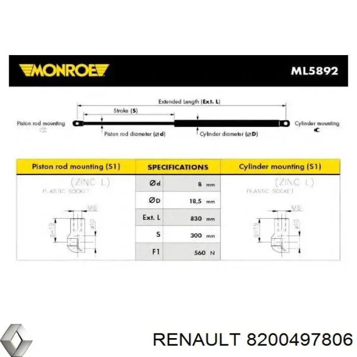 8200497806 Renault (RVI) амортизатор кришки багажника/ двері 3/5-ї задньої