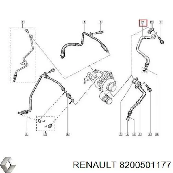 Купити 8200501177 Renault (RVI) Трубка/шланг відводу масла від турбіни