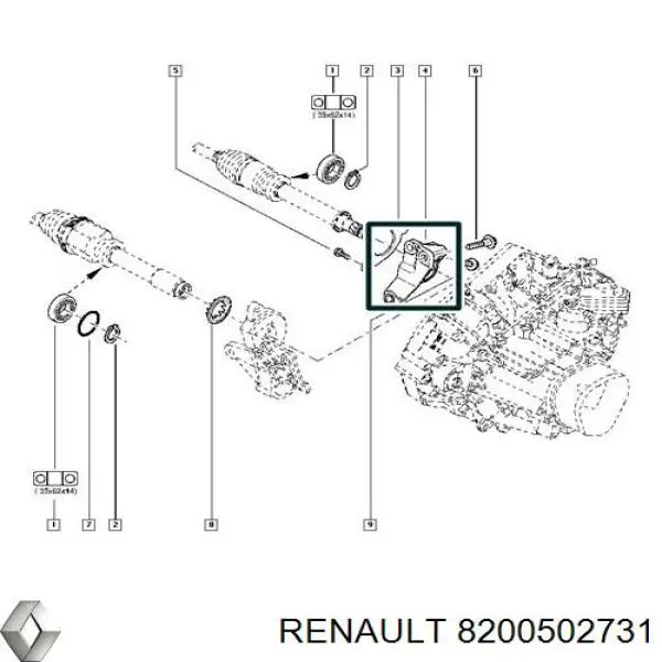 Опора підвісного підшипника передньої піввісі Renault (RVI) 8200502731 ціна, від 12.67 USD
