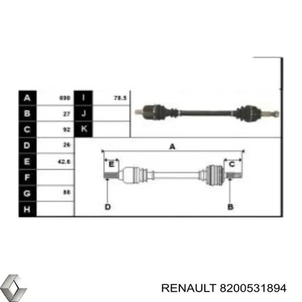 Привід передній лівий Renault (RVI) 8200531894 ціна, від 71.18 USD
