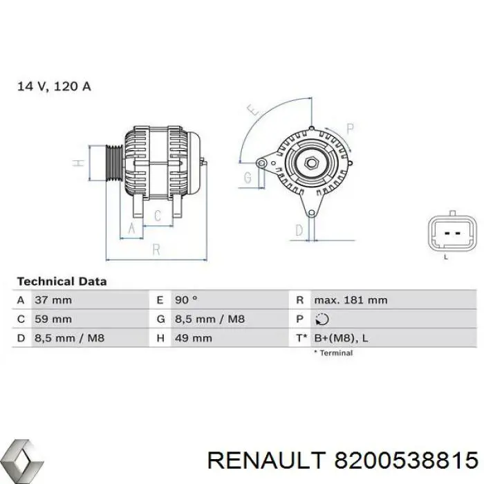 Генератор Renault (RVI) 8200538815 ціна, від 126.69 USD