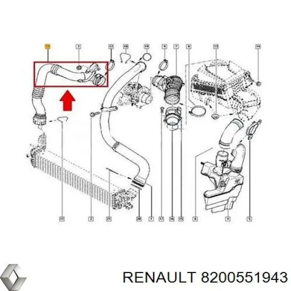 Шланг/патрубок интеркуллера Renault (RVI) 8200551943 ціна, від 145.15 USD