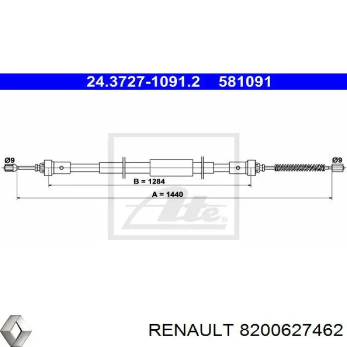 8200627462 Renault (RVI) трос ручного гальма задній, лівий