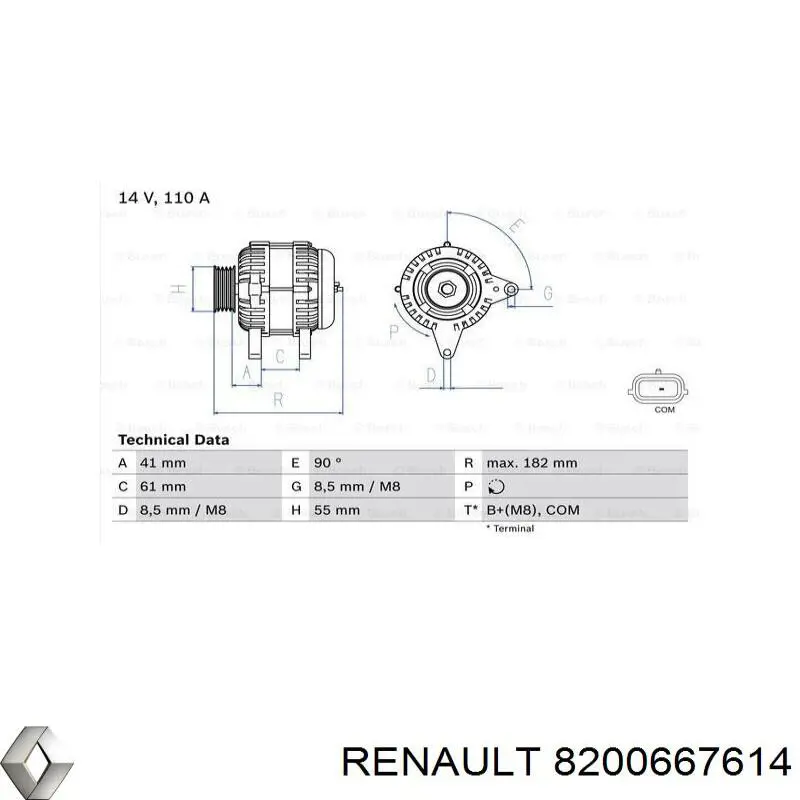 Генератор Renault (RVI) 8200667614 ціна, від 149.94 USD