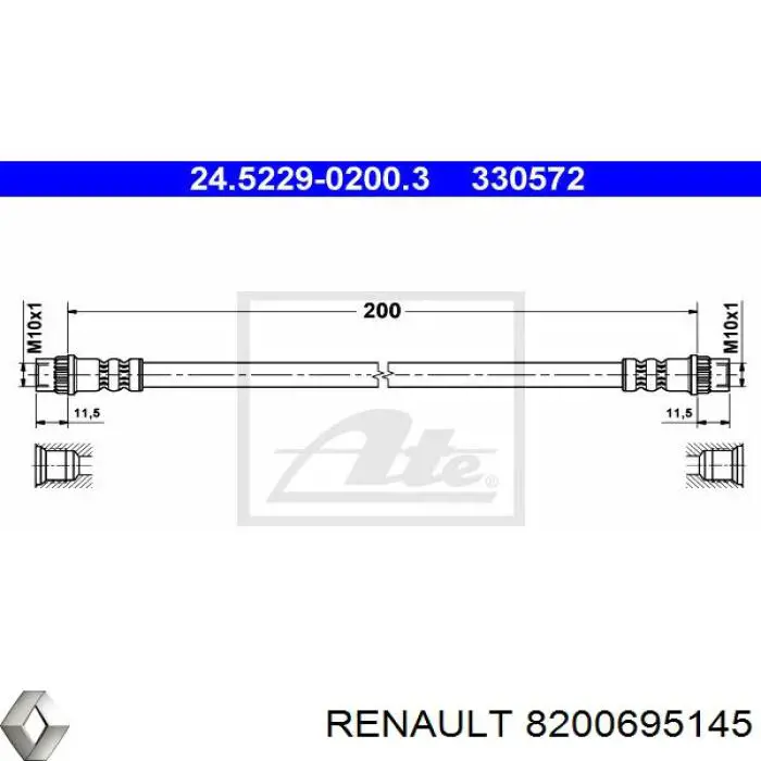 Шланг гальмівний задній 8200695145 Renault (RVI)