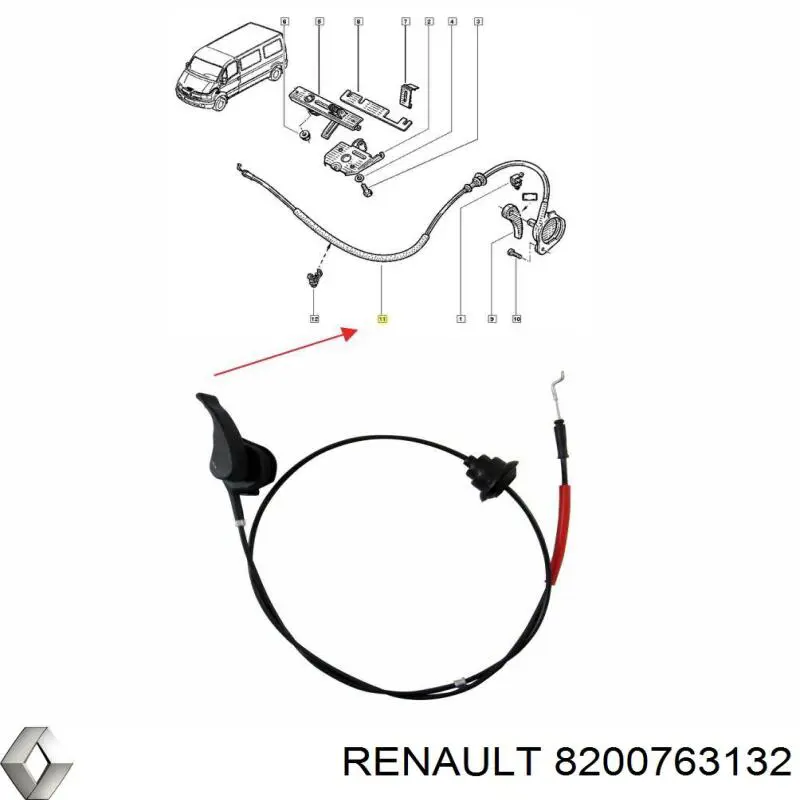 8200763132 Renault (RVI) Трос замка капота