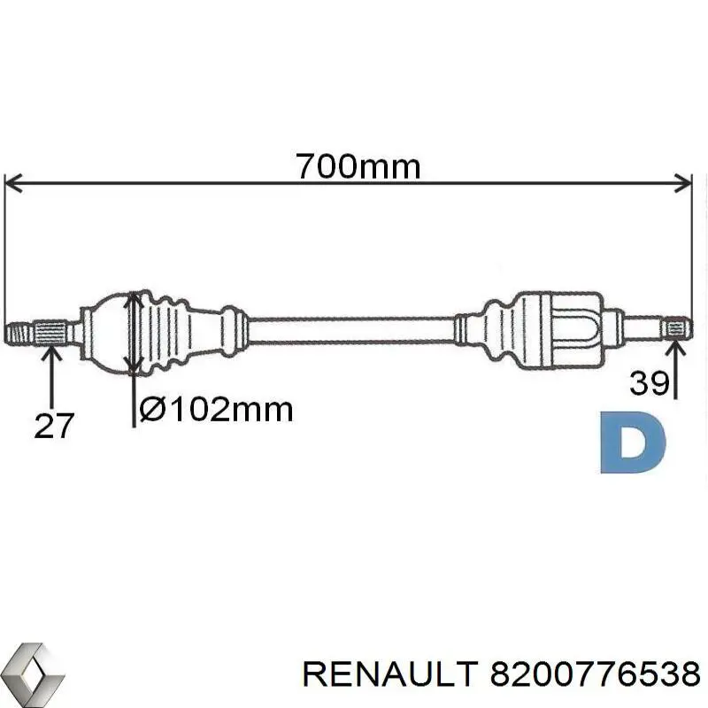 Піввісь (привід) передня, ліва 8200776538 Renault (RVI)