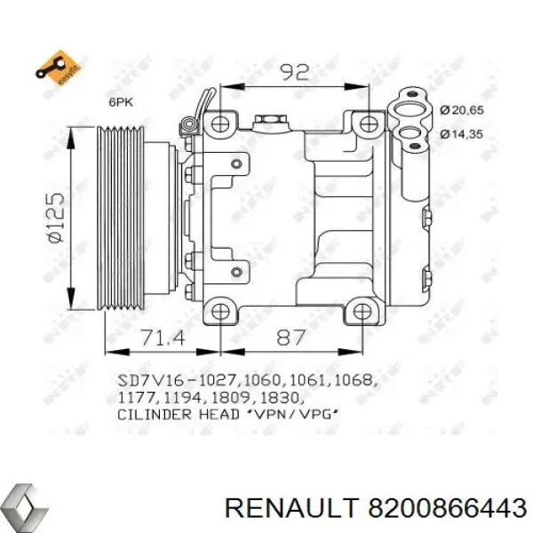 8200866443 Renault (RVI) компресор кондиціонера