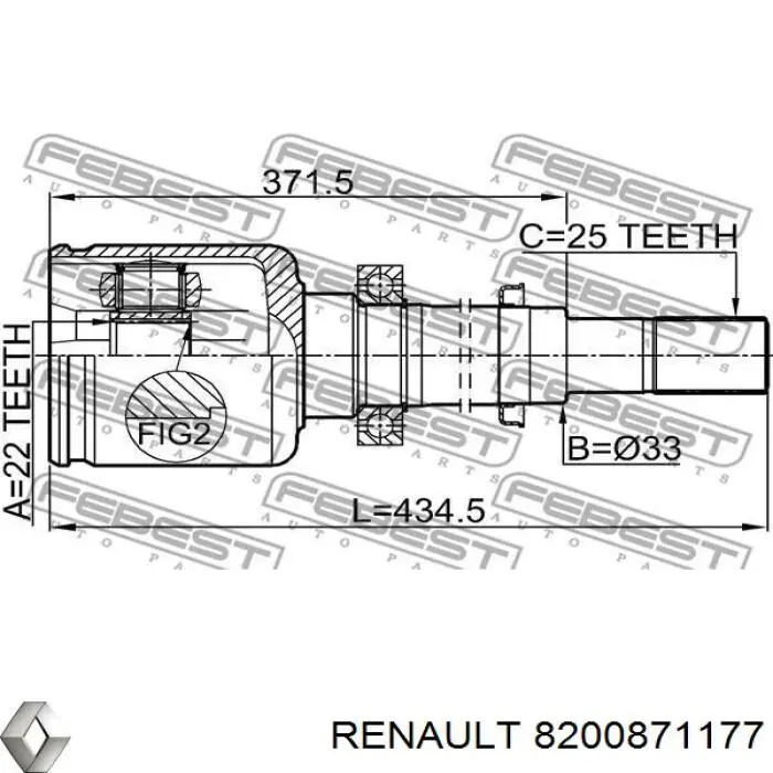 ШРКШ внутрішній, передній, правий Renault (RVI) 8200871177 ціна, від 47.15 USD