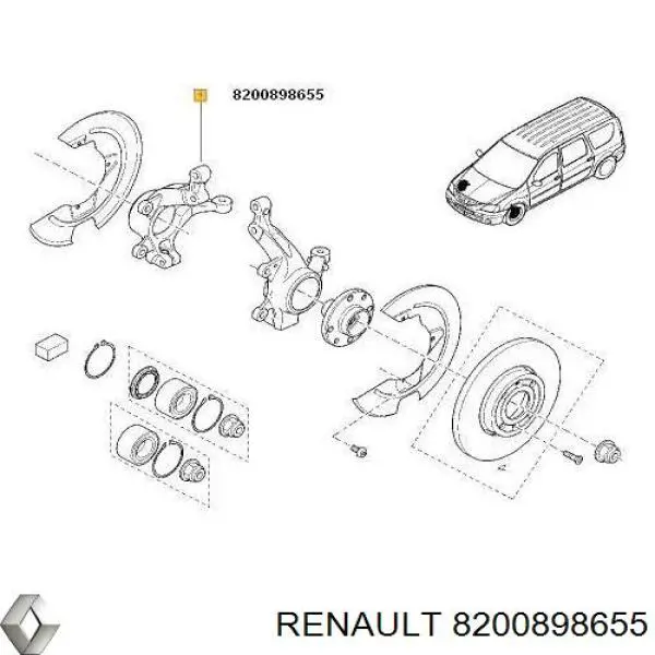 8200898655 Renault (RVI) цапфа - поворотний кулак передній, правий