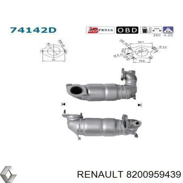 Конвертор-каталізатор (каталітичний нейтралізатор) Renault (RVI) 8200959439 ціна, від 418.96 USD