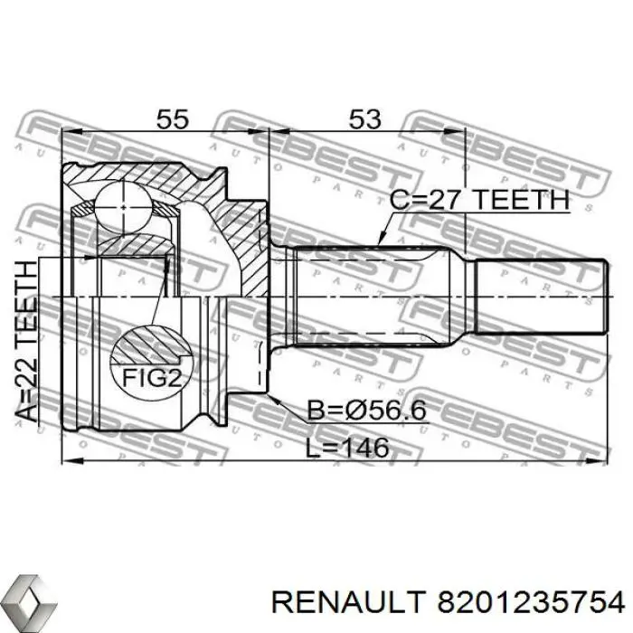 8201235754 Renault (RVI) піввісь (привід передня, ліва)